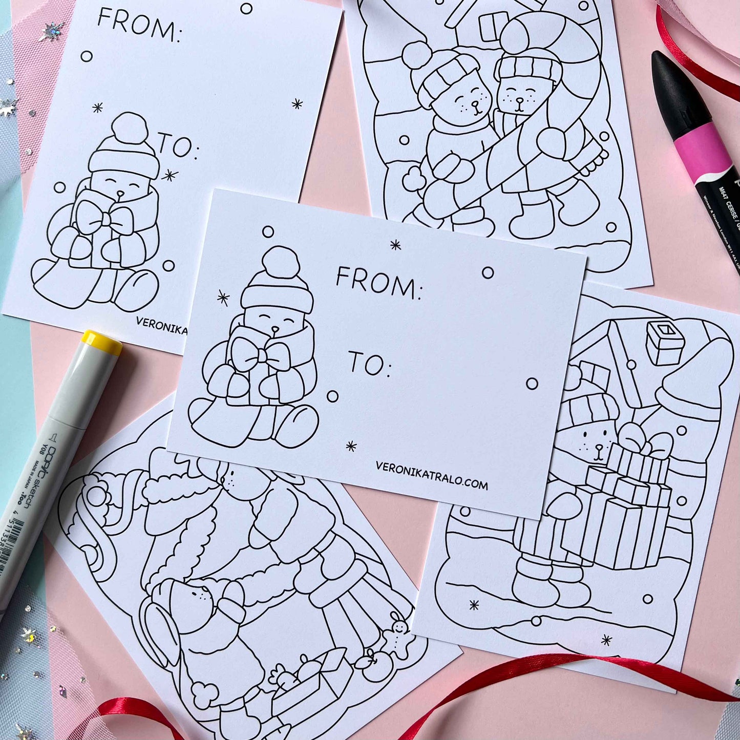 Amigos Canarios winter coloring cards set of 5
