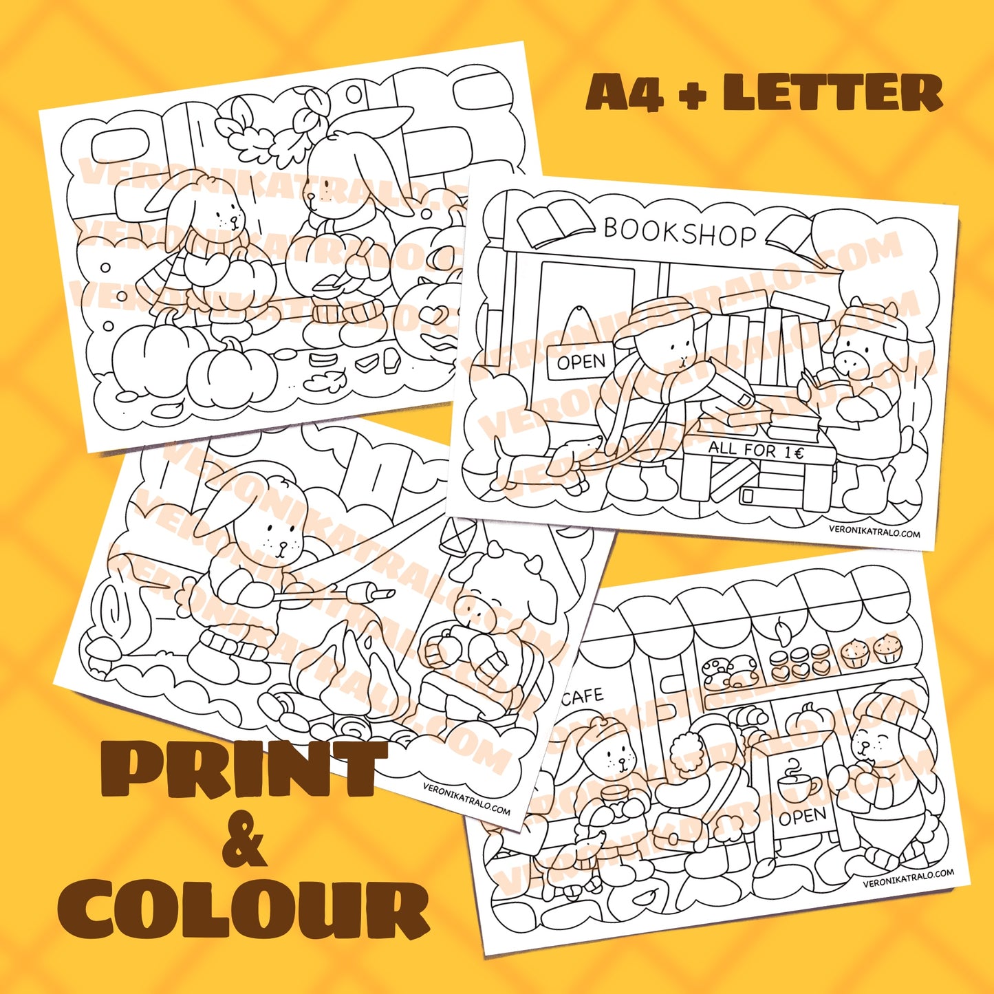 Autumn Amigos Canarios Colouring pages | Digital Download | A4 + LETTER | Set of 4