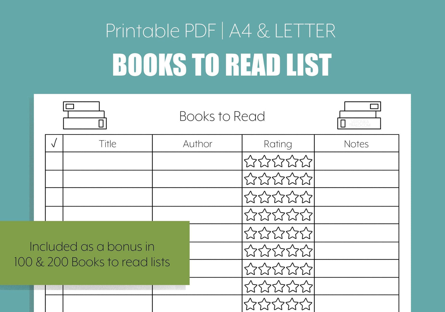 Digital download • Books to Read list | A4 & LETTER | Books tracker - amigoscanarios