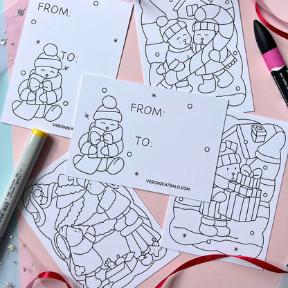 Amigos Canarios winter coloring cards set of 5