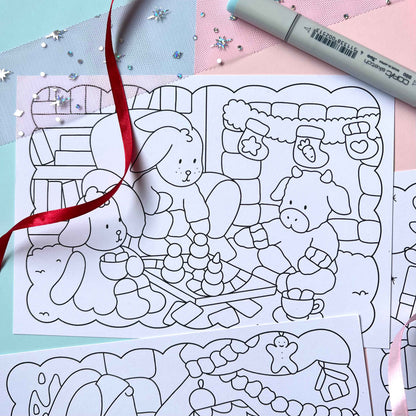 Amigos Canarios winter colouring pages set of 4