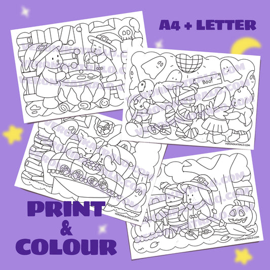 Halloween Amigos Canarios Colouring pages | Digital Download | A4 + LETTER | Set of 4