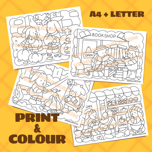 Autumn Amigos Canarios Colouring pages | Digital Download | A4 + LETTER | Set of 4