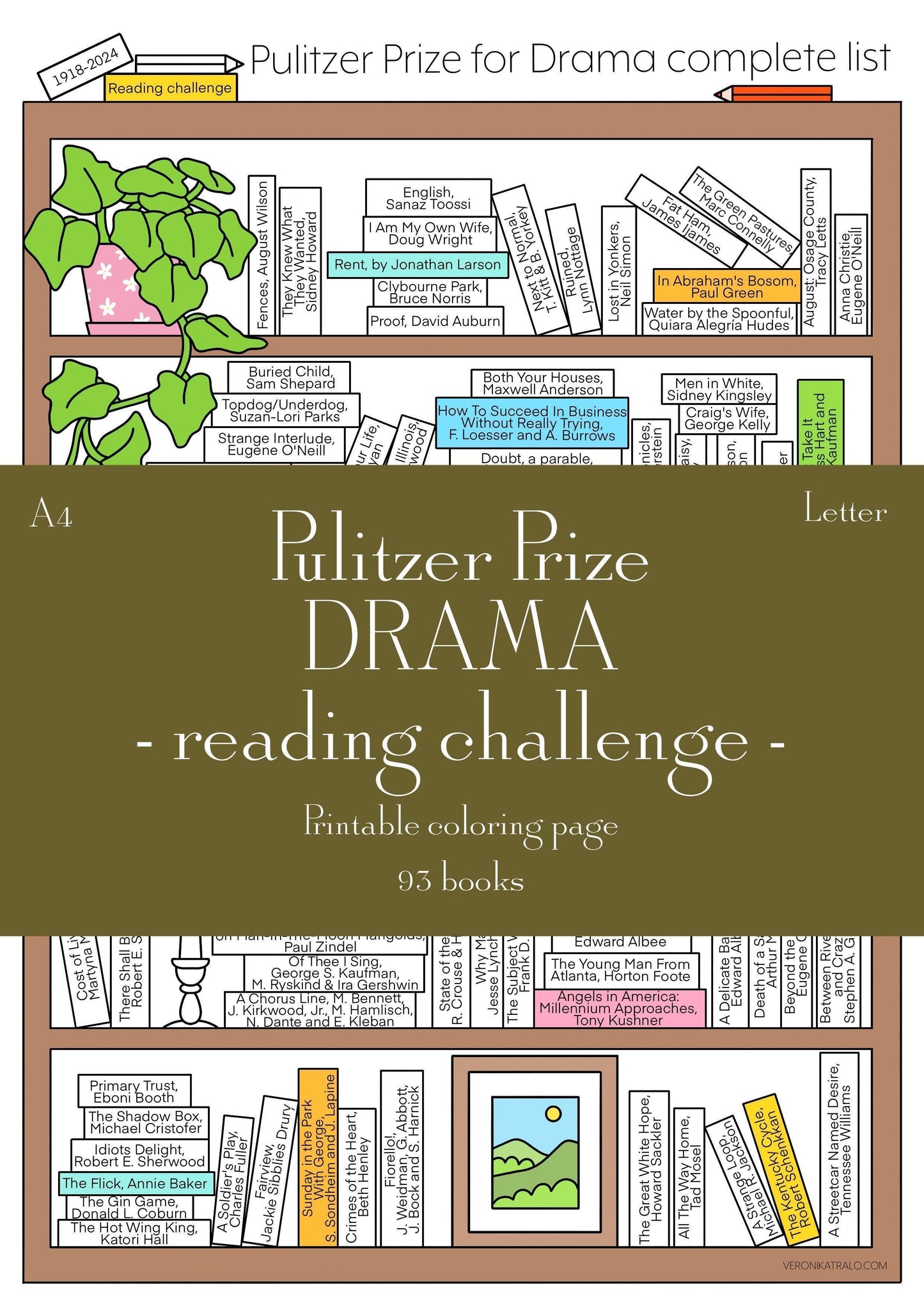 Pulitzer Prize for DRAMA reading challenge 1918-2024 | A4 + LETTER