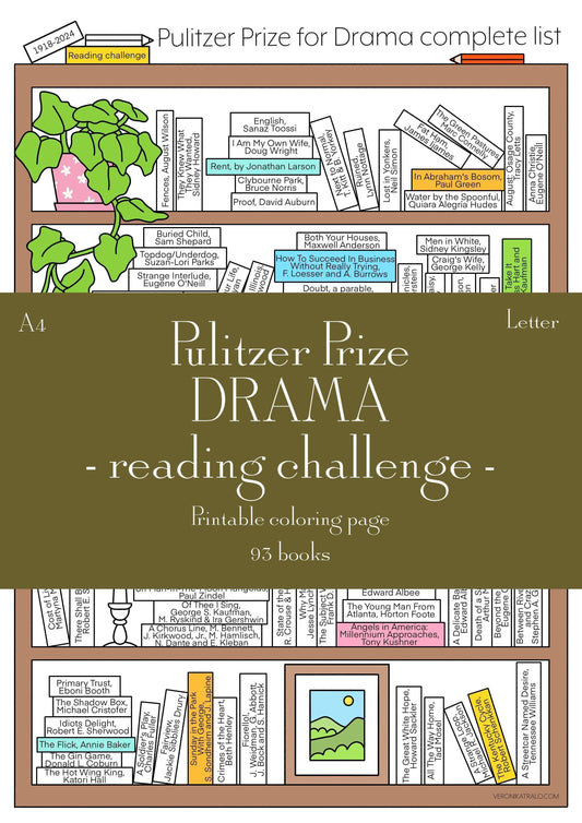 Pulitzer Prize for DRAMA reading challenge 1918-2024 | A4 + LETTER