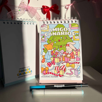 amigos canarios colouring calendar pink and blue base colours