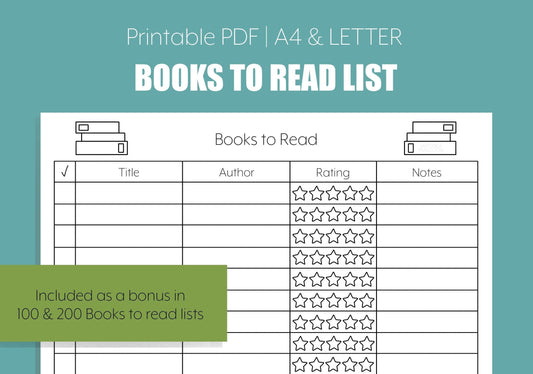 Digital download • Books to Read list | A4 & LETTER | Books tracker - amigoscanarios