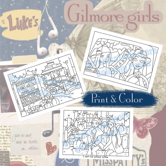 Digital download • Gilmore Girls autumn coloring pages (Set of 3) 🍂☕️📚 - amigoscanarios