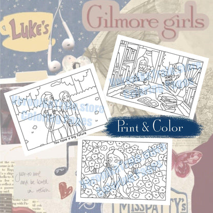 Digital download • Gilmore Girls spring coloring pages (Set of 3) 🌼☕️📚 - amigoscanarios